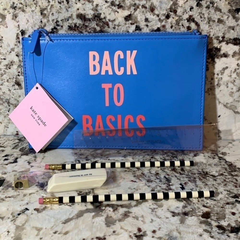 Kate Spade New York Pencil Pouch Including 2 Pencils, Sharpener, Eraser & Ruler